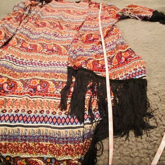 Love Tease Fringe Boho Kimono Cardigan Size Large - Picture 12 of 13